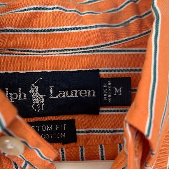 Ralph Lauren preppy button up collared dress shirt orange striped custom fit M​ - Picture 12 of 12